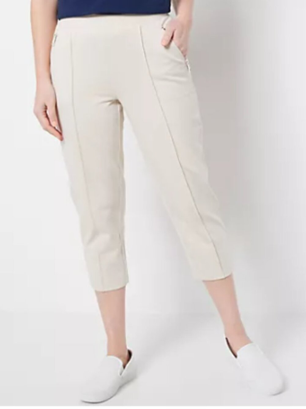 Denim & Co. Regular Active French Terry Crop Pant, New Stone, Large